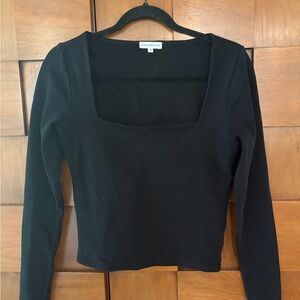 Good American Black Square Neck Long Sleeve Top - Slim Fit